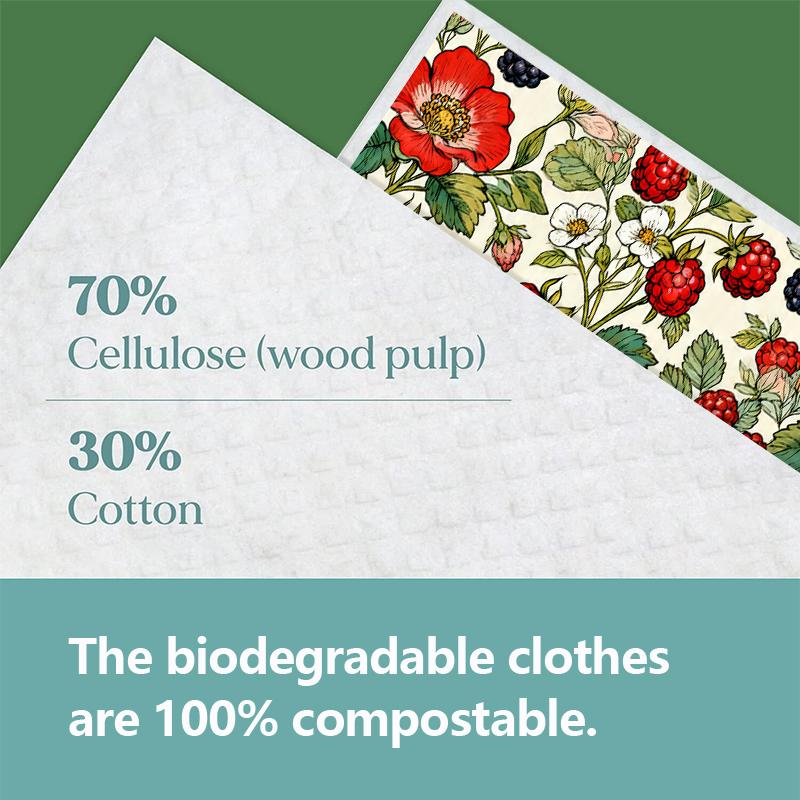 6PCS Cleaning Dishcloths Reusable Kitchen Dish Towels Vintage Floral Berry Print Dishcloth Absorbent Lint Free Cloth Washable Duster Rags Tea Towels