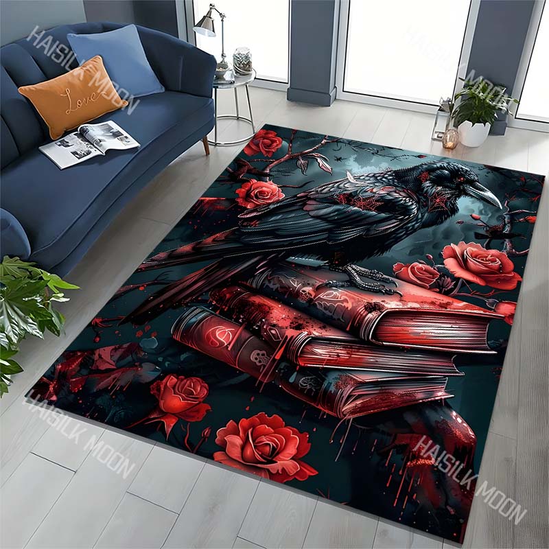 1PC raven blood roses spellbooks gothic Print Carpet for Living Room Bedroom Sofa Home Decor Rus Non-slip Floor Mat Luxury Gift