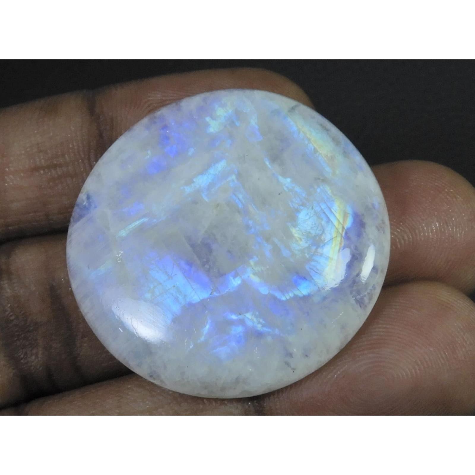 35X35X05MM Natural Rainbow Moonstone Round Cabochon Loose Gemstone 60Cts. C-1627
