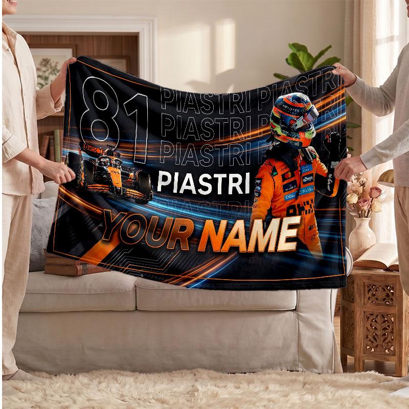 Lando Norris Flannel Blanket, Custom Name Text Personalized Soft Throw Blanket Home Decor Gift