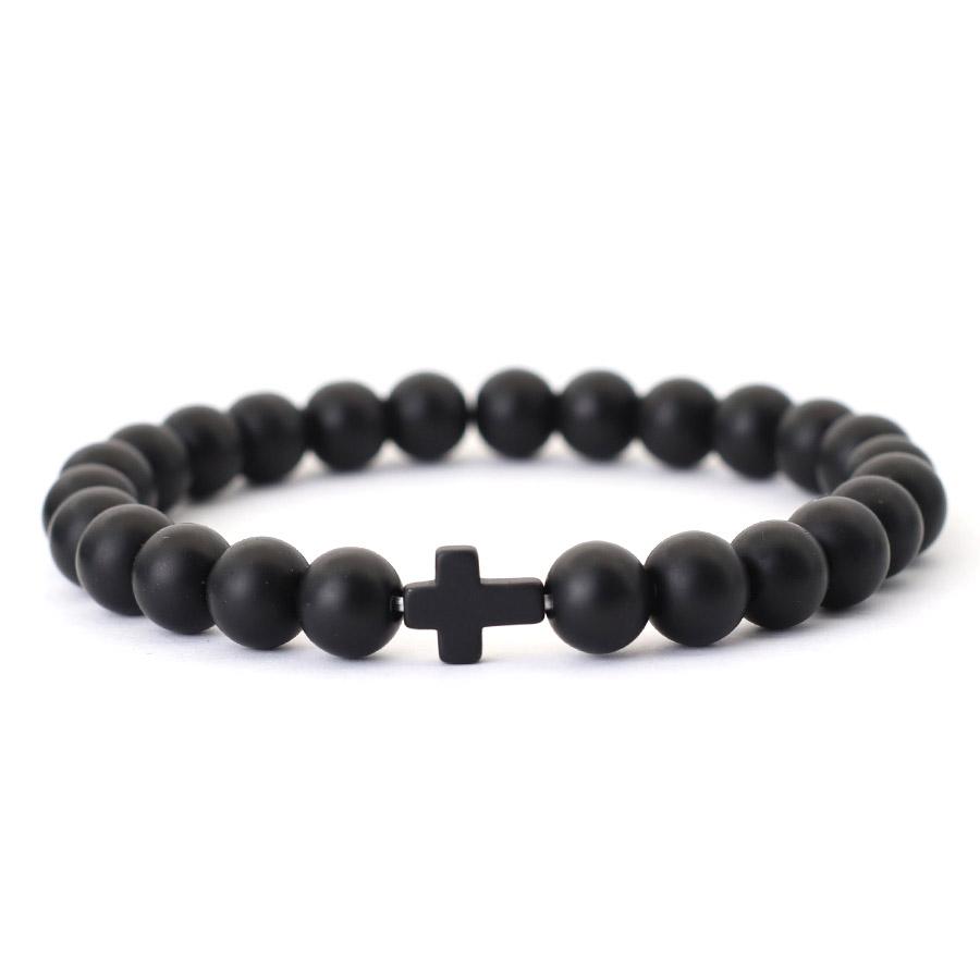 

Minimalist Cross Bracelet Men Natural Tiger Eyes Lava Howlite Stone Beaded Braclet Healing Meditation Casual Accessories Joias оникс