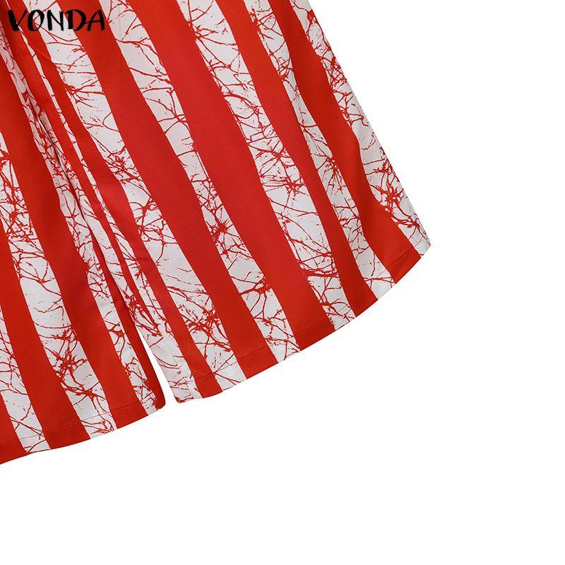 VONDA 2PCS Women Stand Neck Long Sleeve Print Cropped Blouse and Pants Casual Two Piece Suit Sets