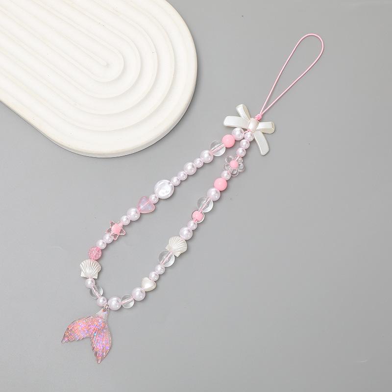 Pearl Bow Beaded Mobile Phone Lanyard Keychain Pendant Accessory