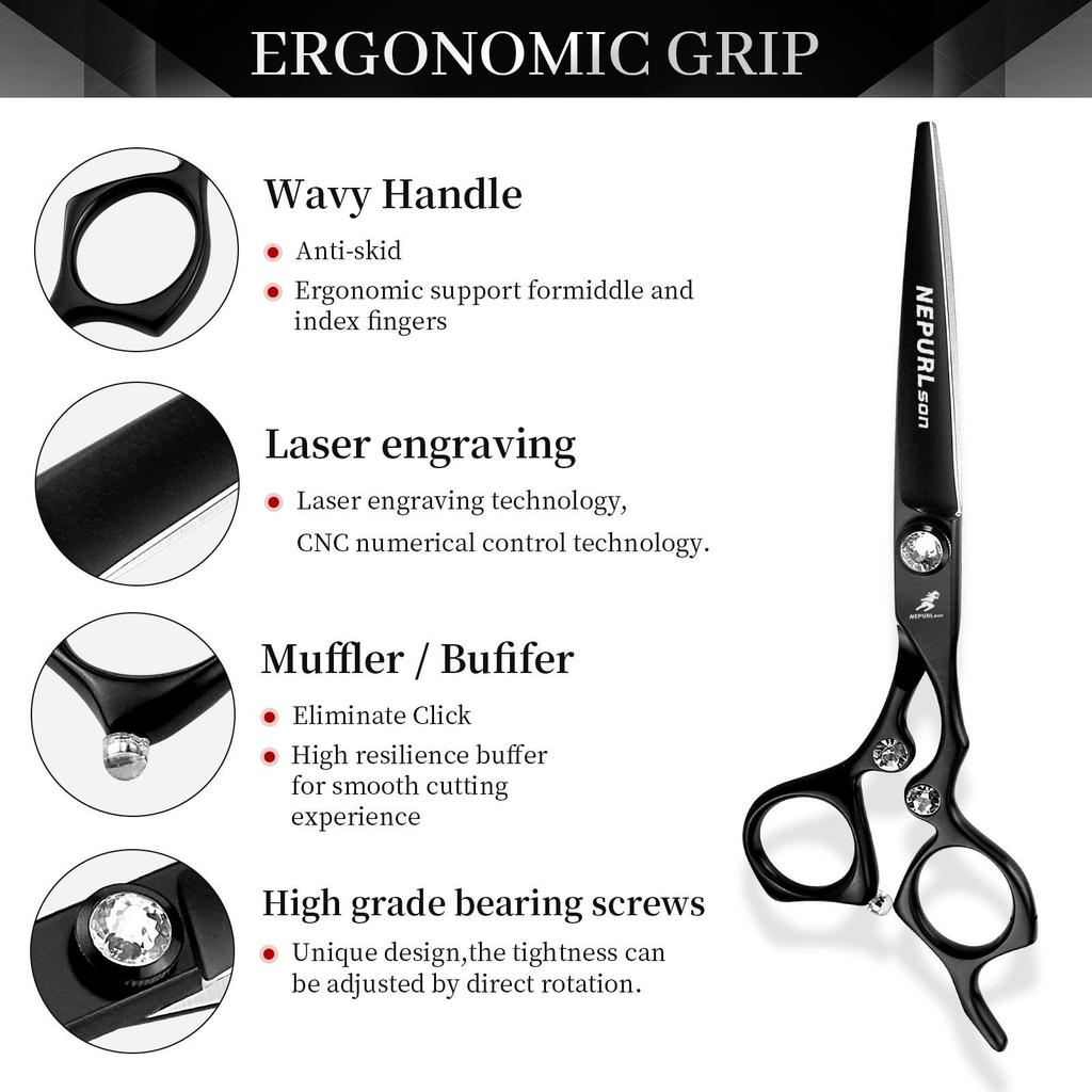 6.0" Napson 440C Hairdressing Scissors Set: Straight, Serrated & Thinning for Salon Use