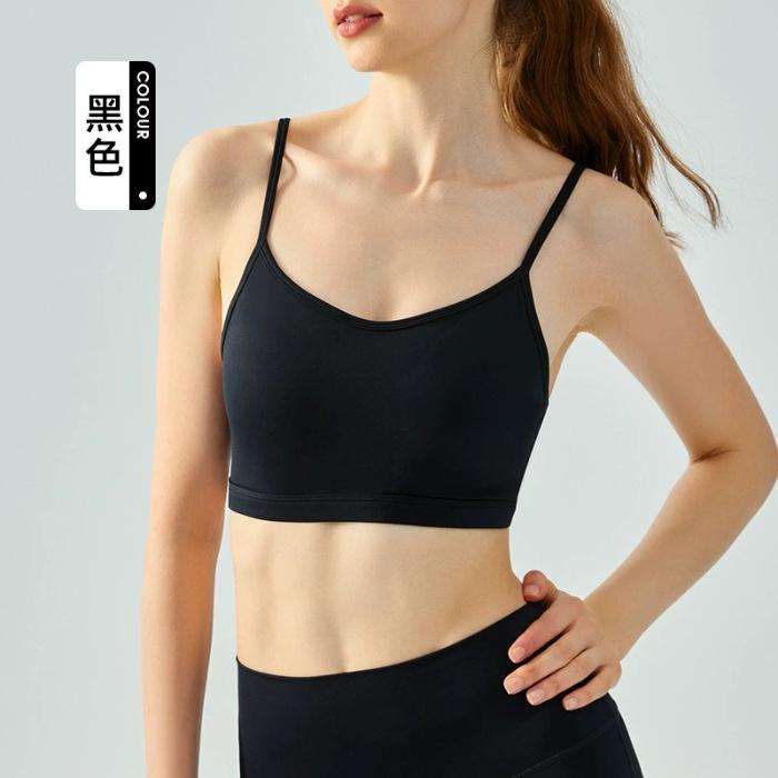Yoga vest women's water drop fixing cup thin shoulder strap underwear solid color inner with small suspenders beautiful back sports fitness bra
