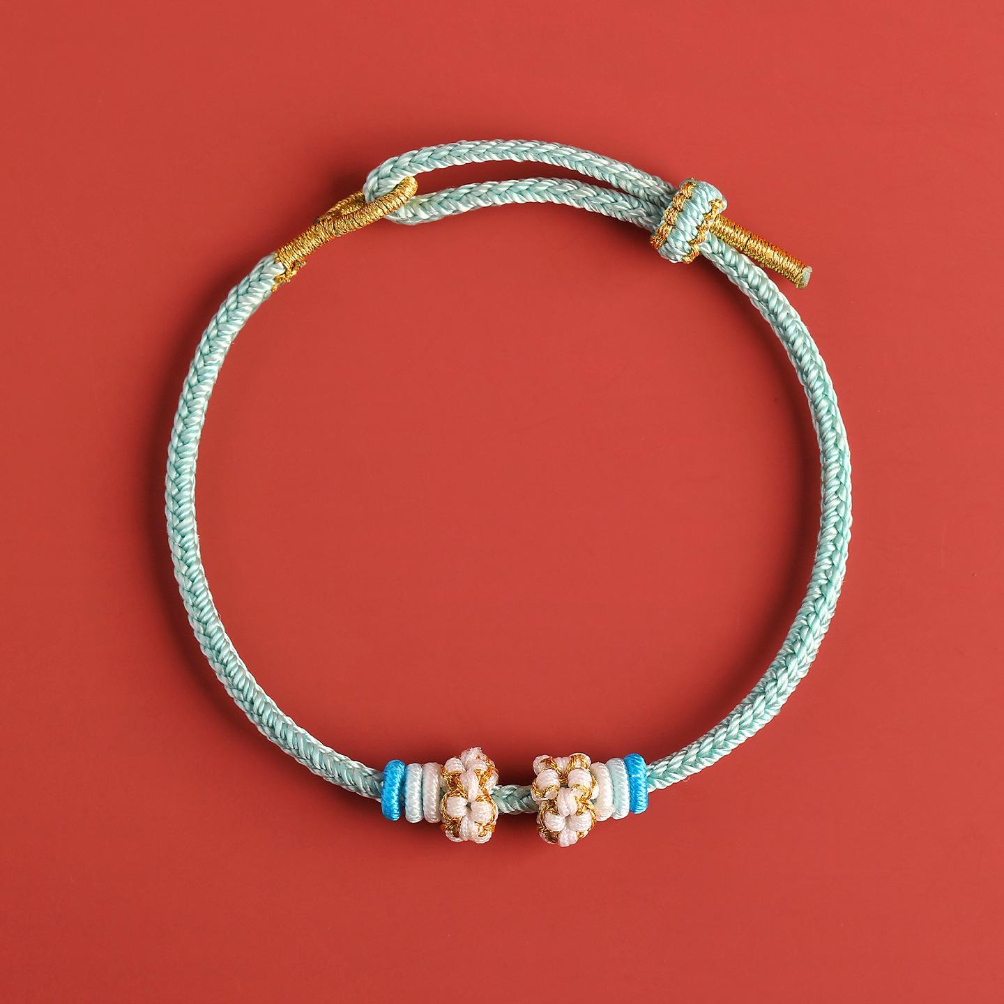 Браслет с узлом «Цветок персика» - Женский DIY Ручная работа Полуфабрикат Красная веревка с бусинами, Пятицветная косичка для Праздника драконьих лодок.