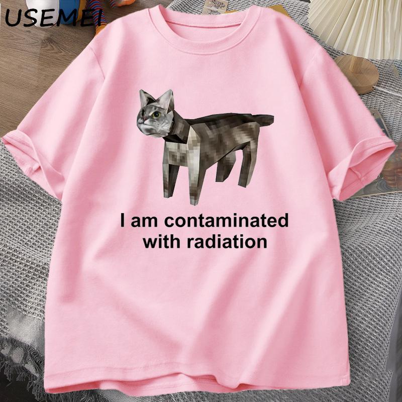 Jsem kontaminován zářením Tričko Legrační kočka Meme Bavlněné Tričko Legrační Grafika Trička Muži Neformální trička Pánské oblečení