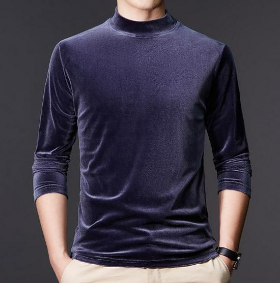 Ανδρική Χρυσή Βελούδινη Μπλούζα με Μισό Ψηλό Γιακά και Μακρύ Μανίκι για Φθινόπωρο/Χειμώνα 2022