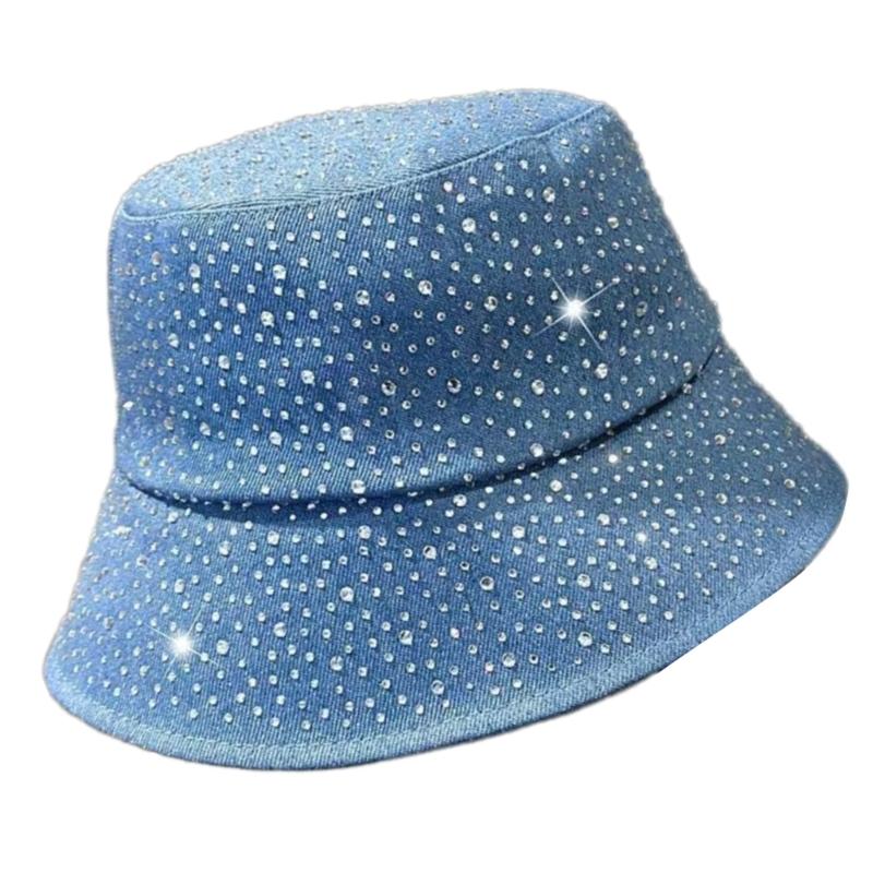 Rhinestones Decor Fisherman Hat Sun Foldable Bucket Hat for Vacation