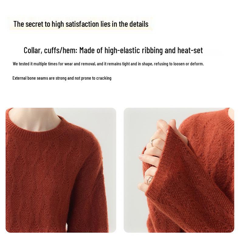 Lekasha Cashmere Mulberry Silk Cable Knit Loose Sweater