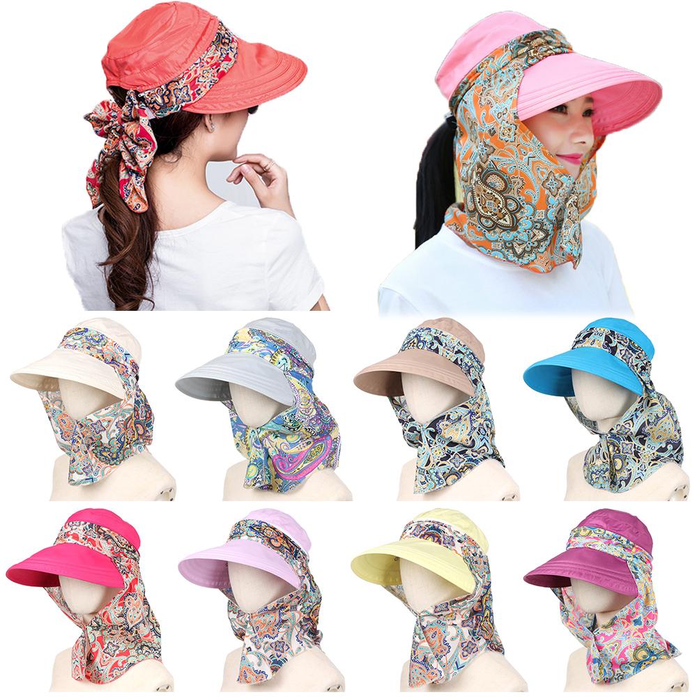 1Pc Summer Anti-UV Sun Hat Women Wide Brim Floral Print Caps Foldable Portable Sun Visor Hat Outdoor Riding Sunscreen Beach Cap