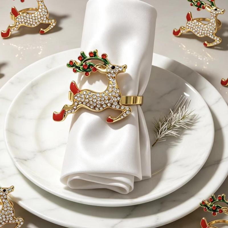 Christmas Napkin Rings Xmas Tree Snowflake Deer Nutcracker Napkin Holder Metal Napkin Buckle For Christmas Party Table Decor