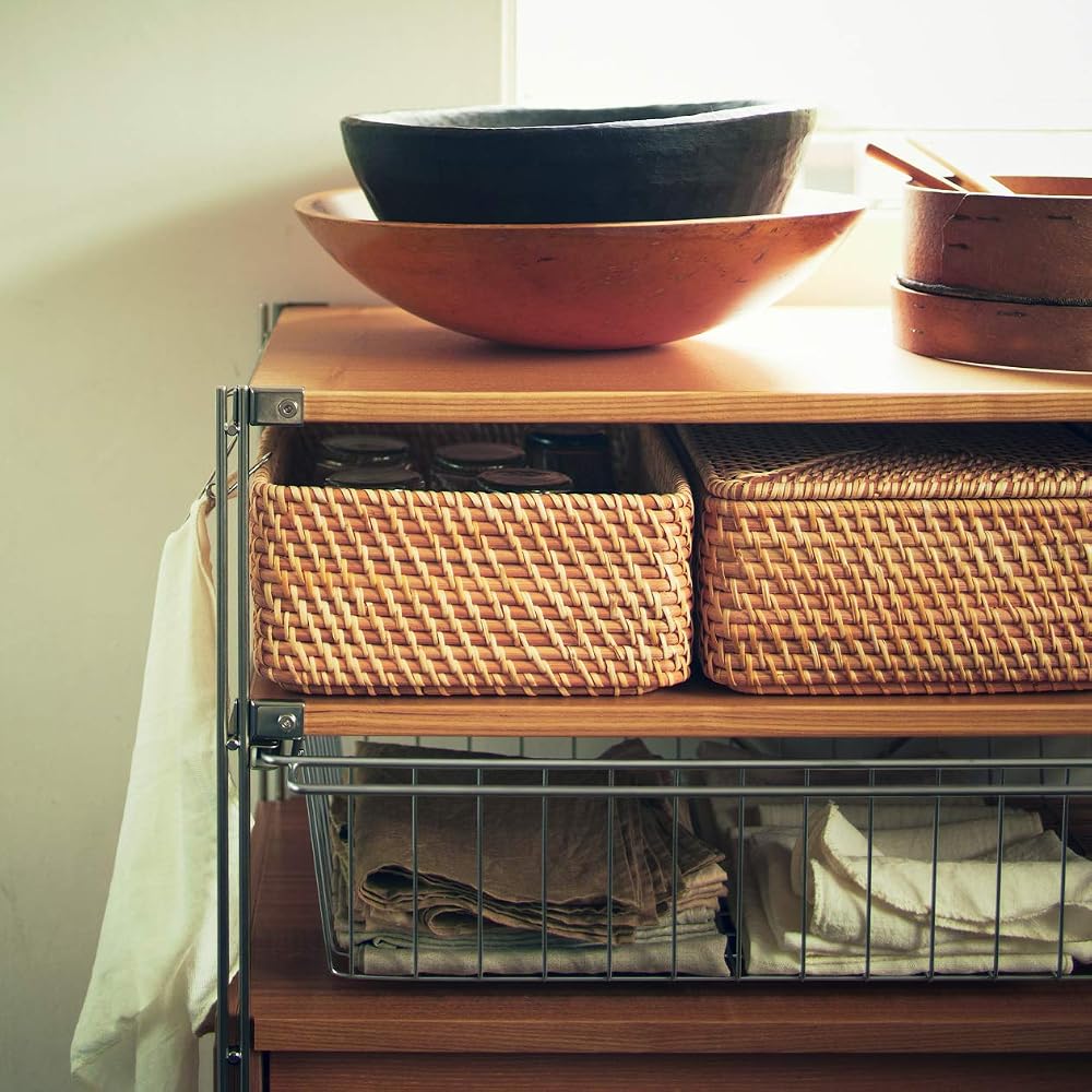 MUJI Stackable Rattan Rectangular Basket - Small V Approx. W36 X D26 X H12cm 47381290 Basket