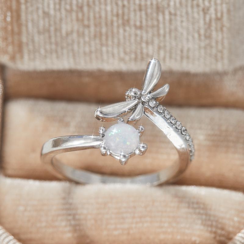 Sweet Romantic Charming Lady's Inlay Zircon Bright Opening Ring Dragonfly Styling Cute Gift Wedding Zircon Accessories