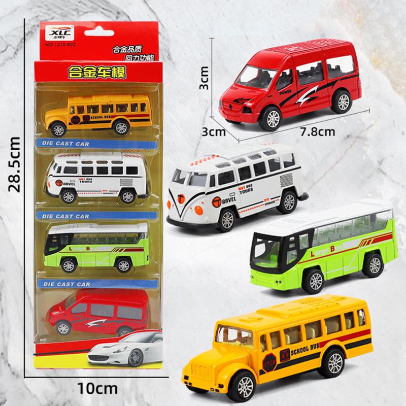Hot! 1:64 Alloy Simulation Car Model Set 4 Styles Colored Mini Pullback Bus Toys Children Birthday Gifts