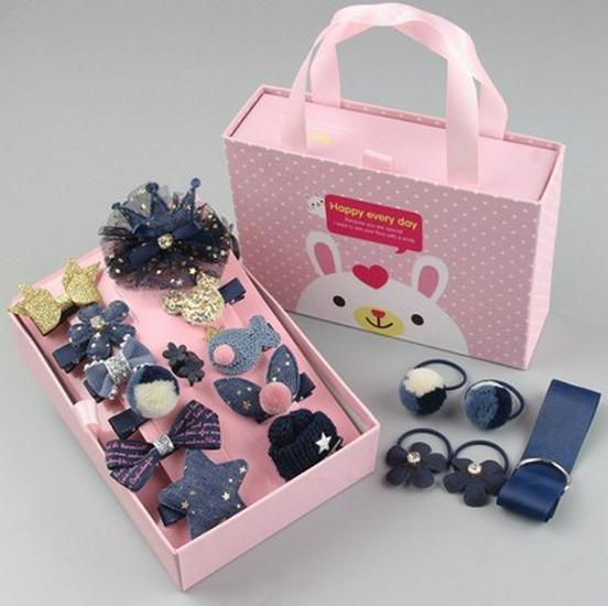 

18-Piece Gift Box: Kids Hair Clips & Ties Set - Girls Hairpins & Baby Hair Accessories