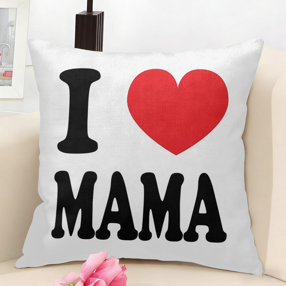 I LOVE MOM Cushion Cover Natural Linen Organic Fabric DoubleSided Printing Couch Pillow Covers Home Decor