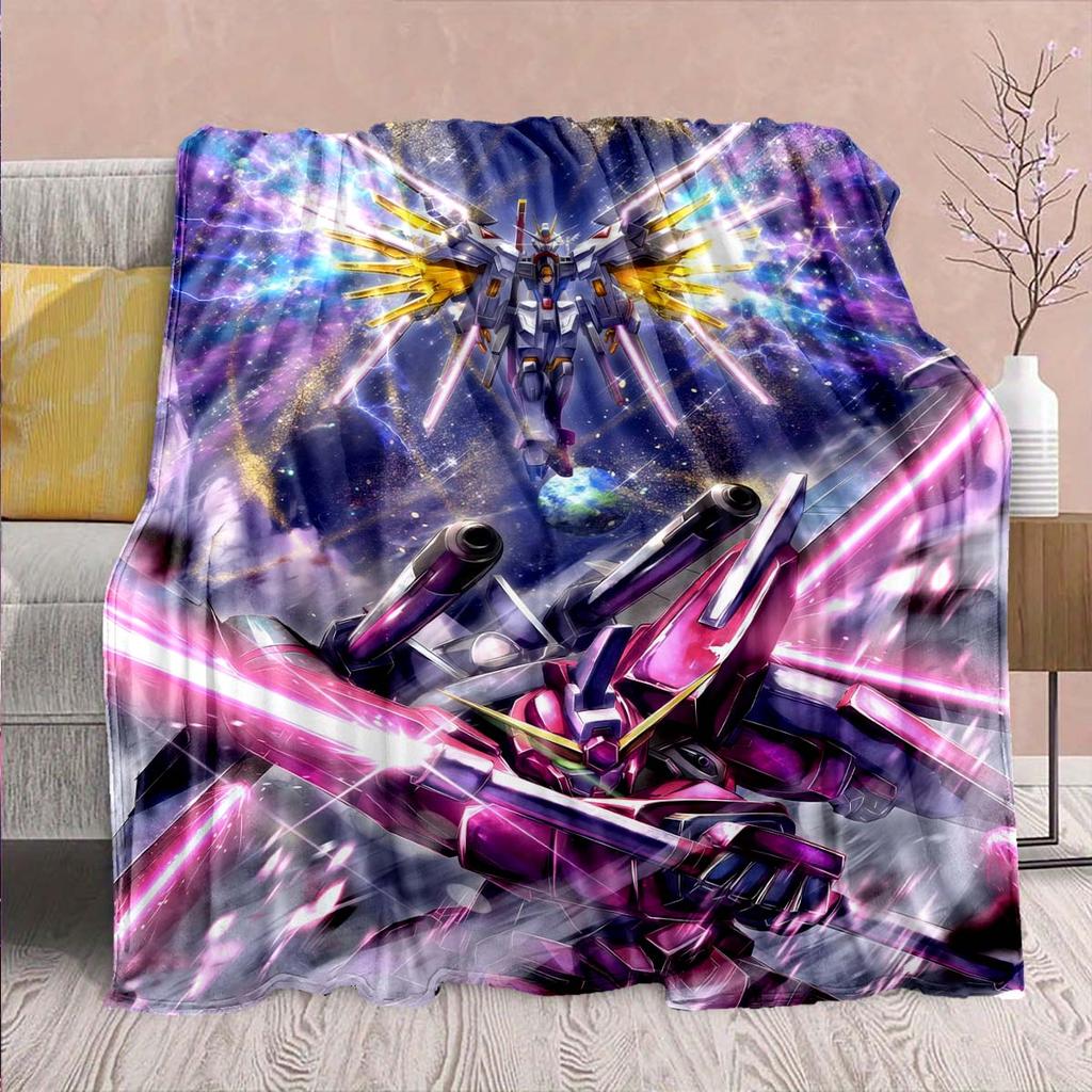 Gundam Anime Flannel Blanket - Soft Warm Perfect for Sofa, Bedding Camping Travel Office Home Decor -QJY