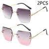 New Frameless Cut Edge Sunglasses Women Trendy Polygonal Gradient Color Sunglasses 9064