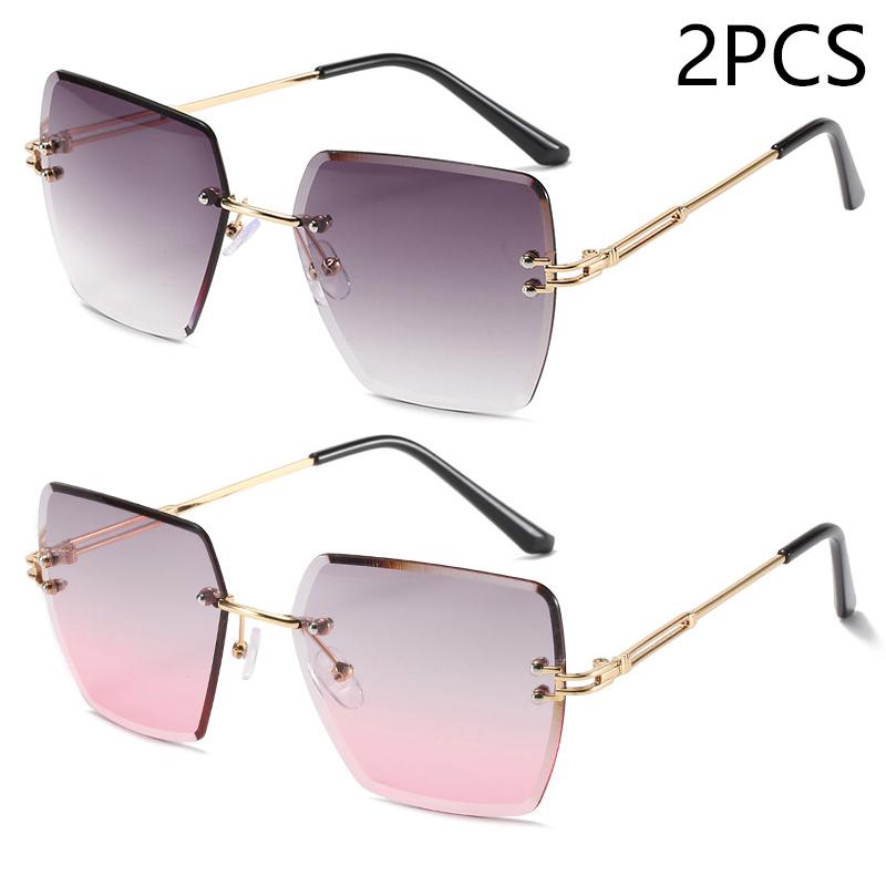New Frameless Cut Edge Sunglasses Women Trendy Polygonal Gradient Color Sunglasses 9064