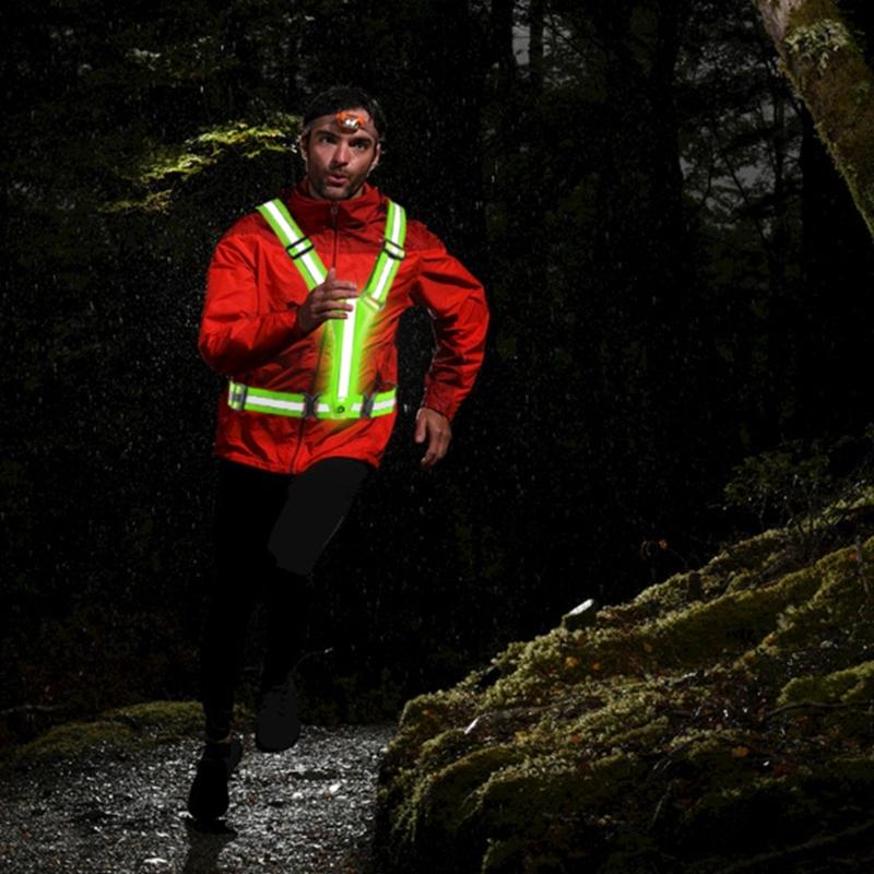 USB Rechargeable LED Safety Vest With Reflective Strips For Night Running Cycling And Dog Walking Adjustable Lightweight Design