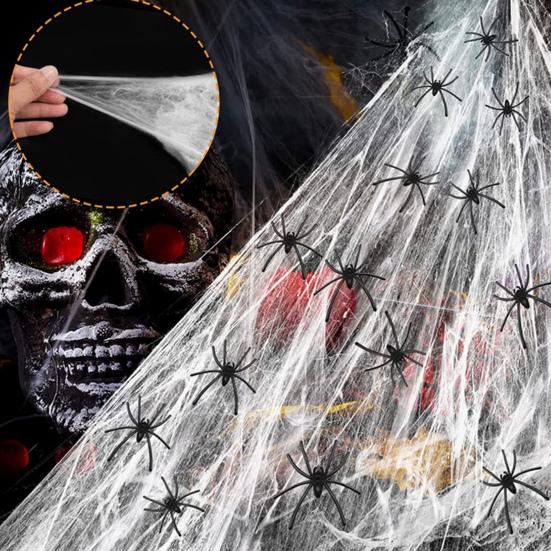 Halloween Spider Web Decoration Stretchy Spider Web with Small Fake Spiders Large Cobwebs for Indoor And Outdoor Parties Haunted Houses Decor