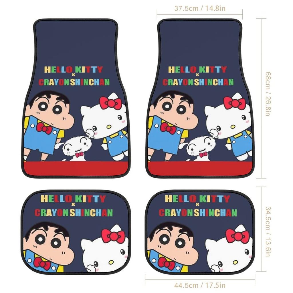 Crayon and Hello Kitty Floor Easy Custom Protective Car for Light and Standard Set of 4 Shin-chan, Shiro, Mats, Waterproof, Washable, Anti-Slip,