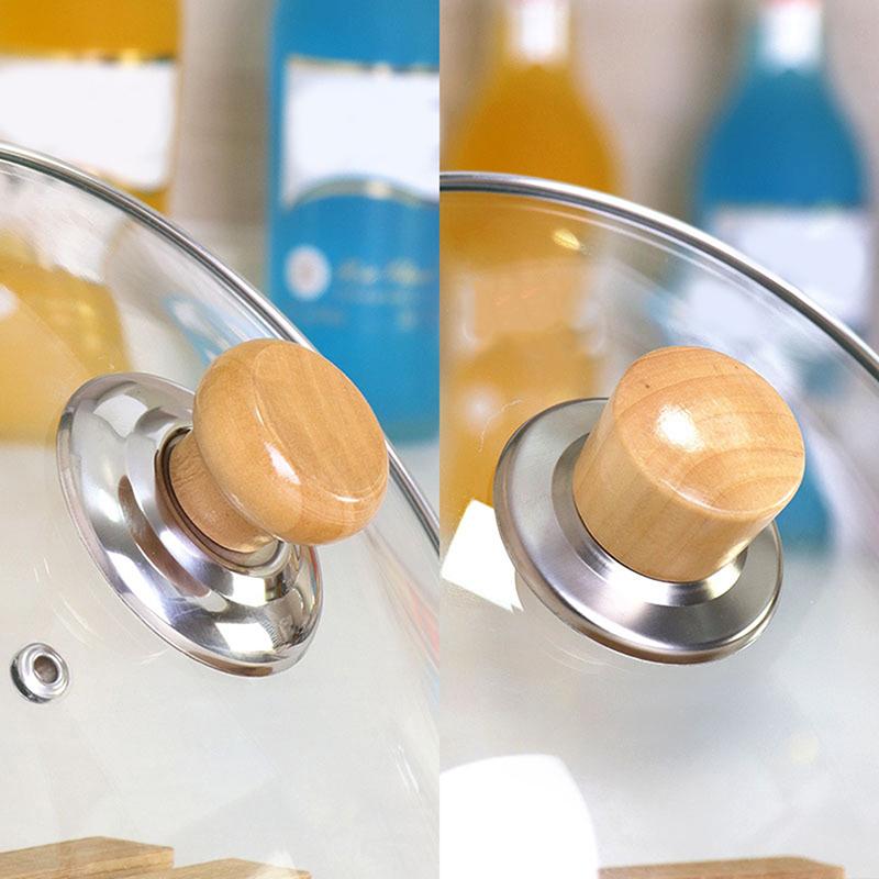 1PCS Home Universal Wooden Handle Heat Resistant Saucepan Round Lifting Kettle Anti Scalding Cookware Professional Pot Lid Knob