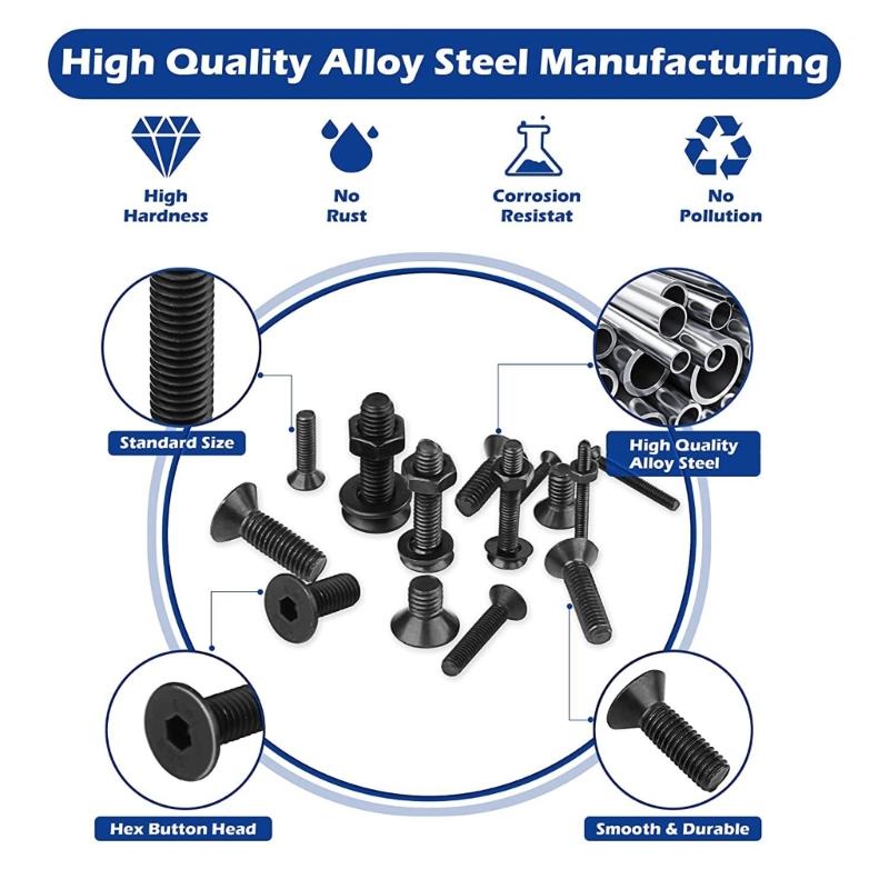 1500Pcs Flat Head Hexagon Socket Caps Screws Bolt Stainless Steels Countersunk Head Hexagon Drive Machine Screws Washers