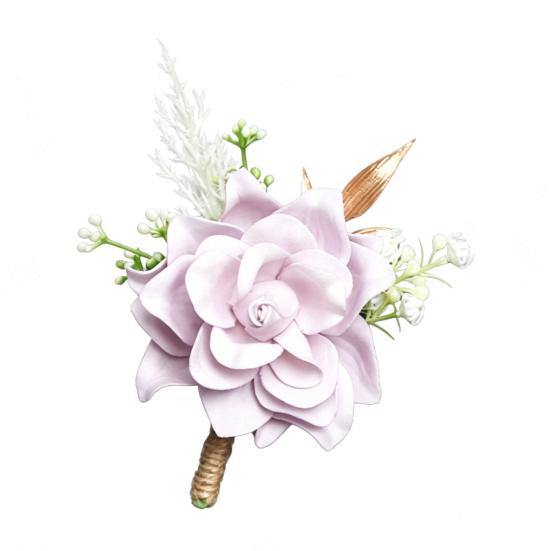Men Simulated Rose Corsage Lightweight Compact Size Brooch Forest Style Suit Decoration with Green Leaves Vine Elements Prom Floral Accessory