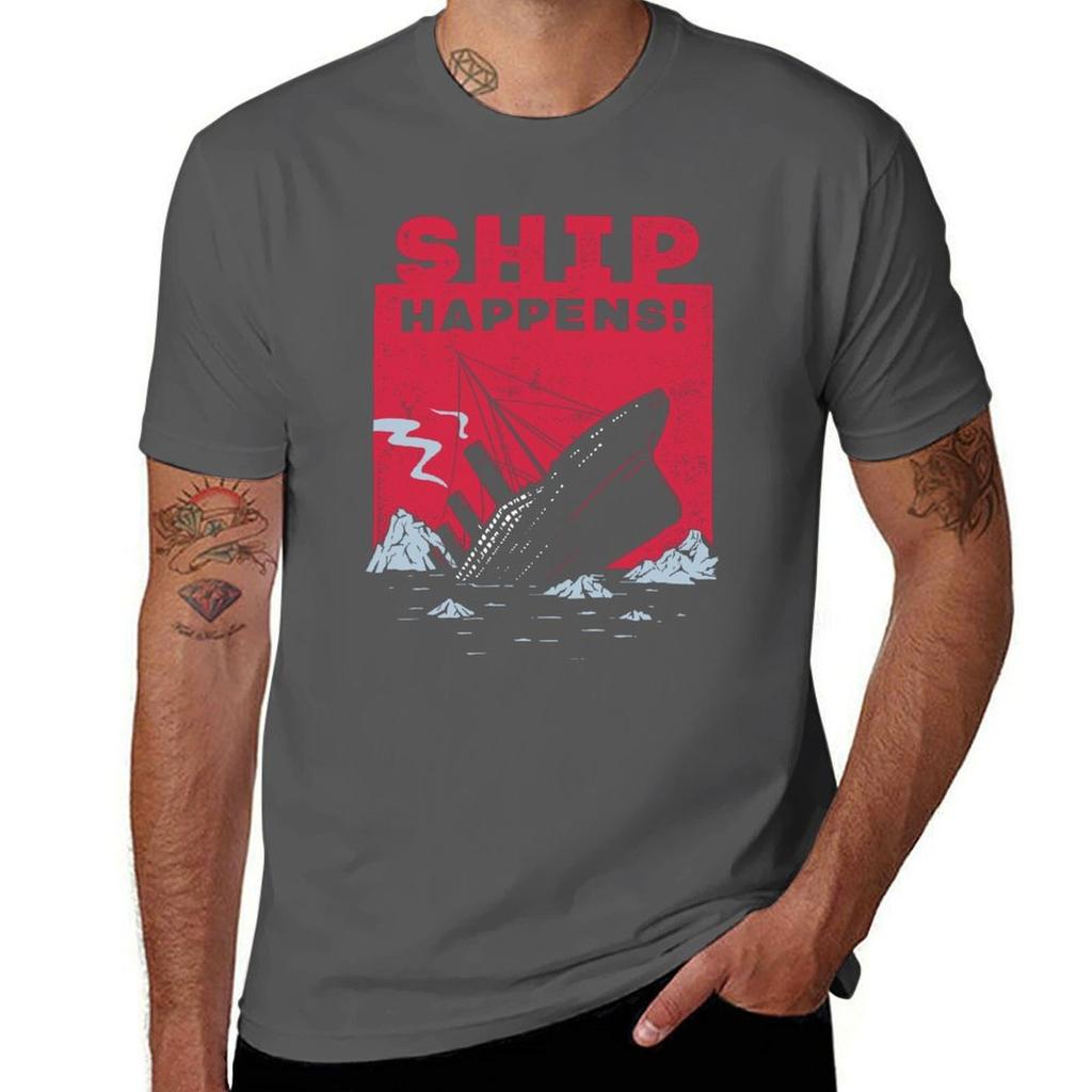 Ship Happens Funny Pun Parody Tshirt Soft Basic Cotton Short Sleeve Tee