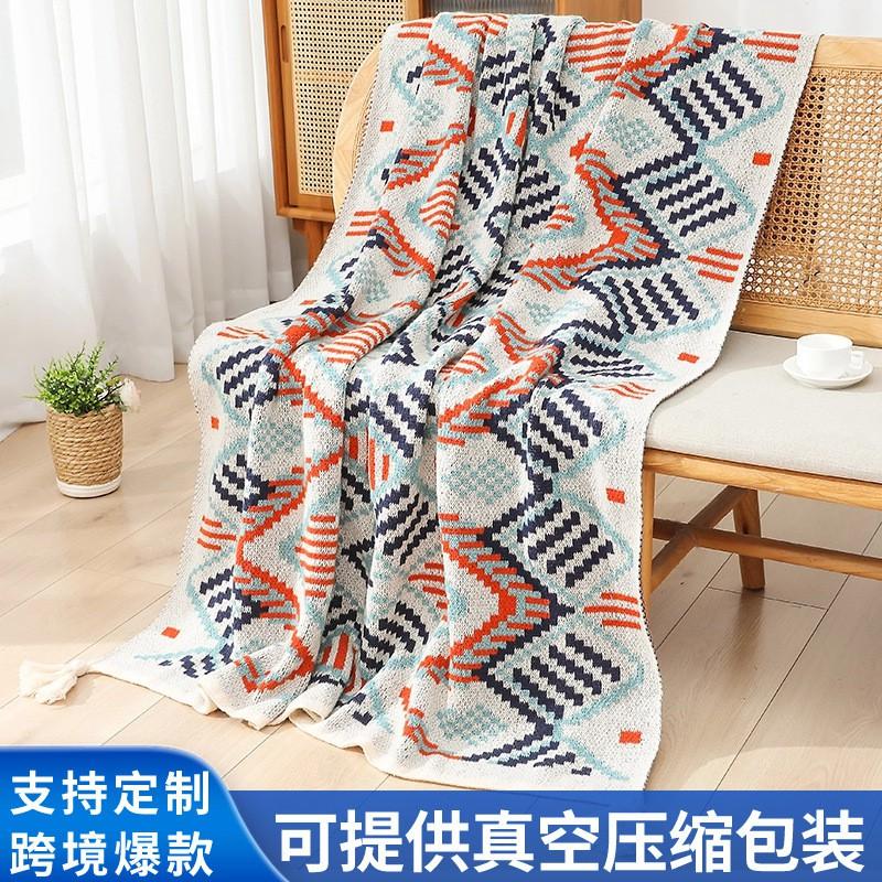 Bohemian Knit Throw Blanket Sofa Bed Couch Outdoor Use Thick Warm Geometric Acrylic 130x170cm 150x200cm