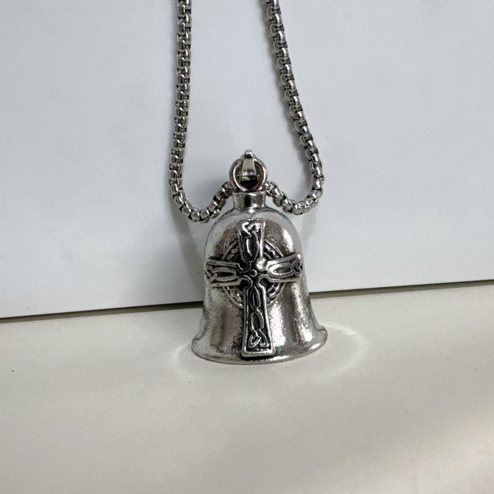 Nordic Style Lucky Bell Necklace Religious Biker Good Luck Charm Viking Cross Bell Necklace