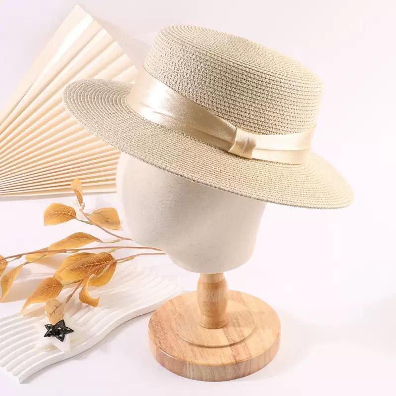 

Women s High Quality Straw Woven Hat Elegant Lady Style French Flat Top Straw Hat Summer Seaside Vacation Sun Hat Fedora 54-58cm