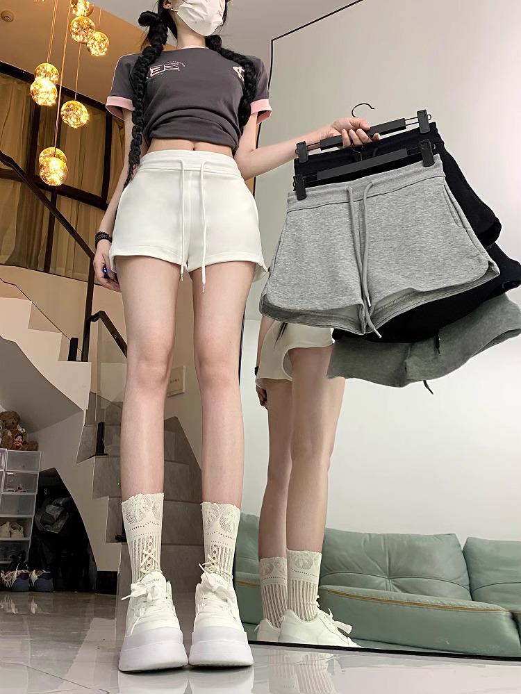 Women's High Waist Casual Summer Shorts - Gray, White, and Black Versatile Hot Pants