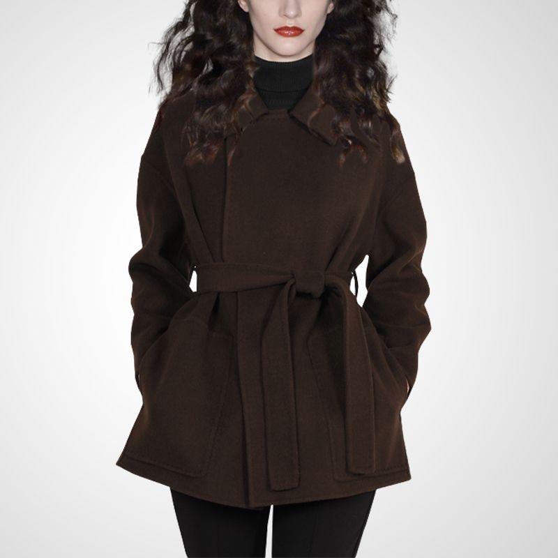 

Модный шерстяной плащ большого размера свободного кроя средней длины Curry color 2XL