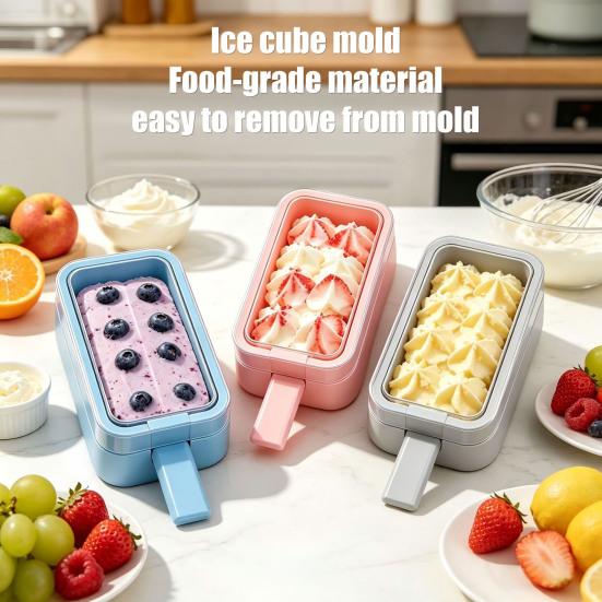 Silicone Ice Pop Mold with Stick, Food Grade Reusable Ice Cream Maker with Lid, DIY Summer Freezer Ice Lolly Mold for Kitchen