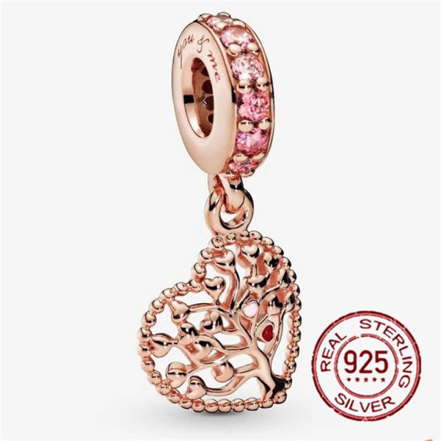925 Sterling Silver   Autumn New Charm Flower Pink Series Charm Beads Fit Original Bracelets Women Jewelry