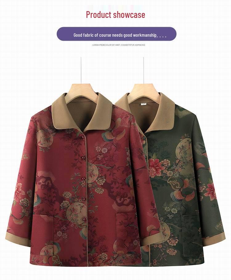 Grandma's Long-Sleeve Floral Shirt for Women Aged 60-80 - Spring/Autumn Turn-Down Collar Jacket