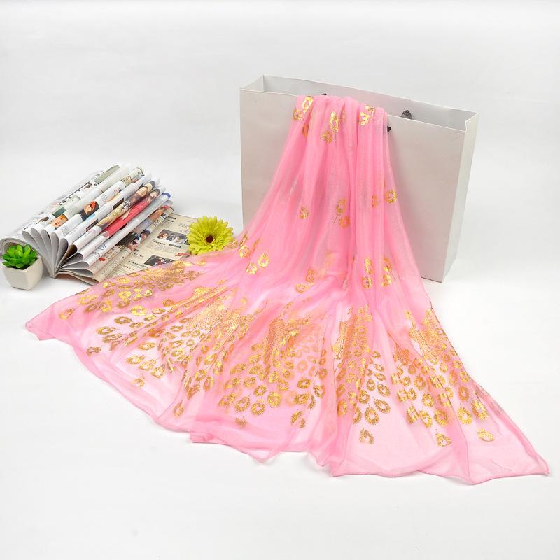 Autumn Silk Scarf: Candy Colors, Peacock Gold Stamping, Sunflower Design, Long Versatile Neck Wrap