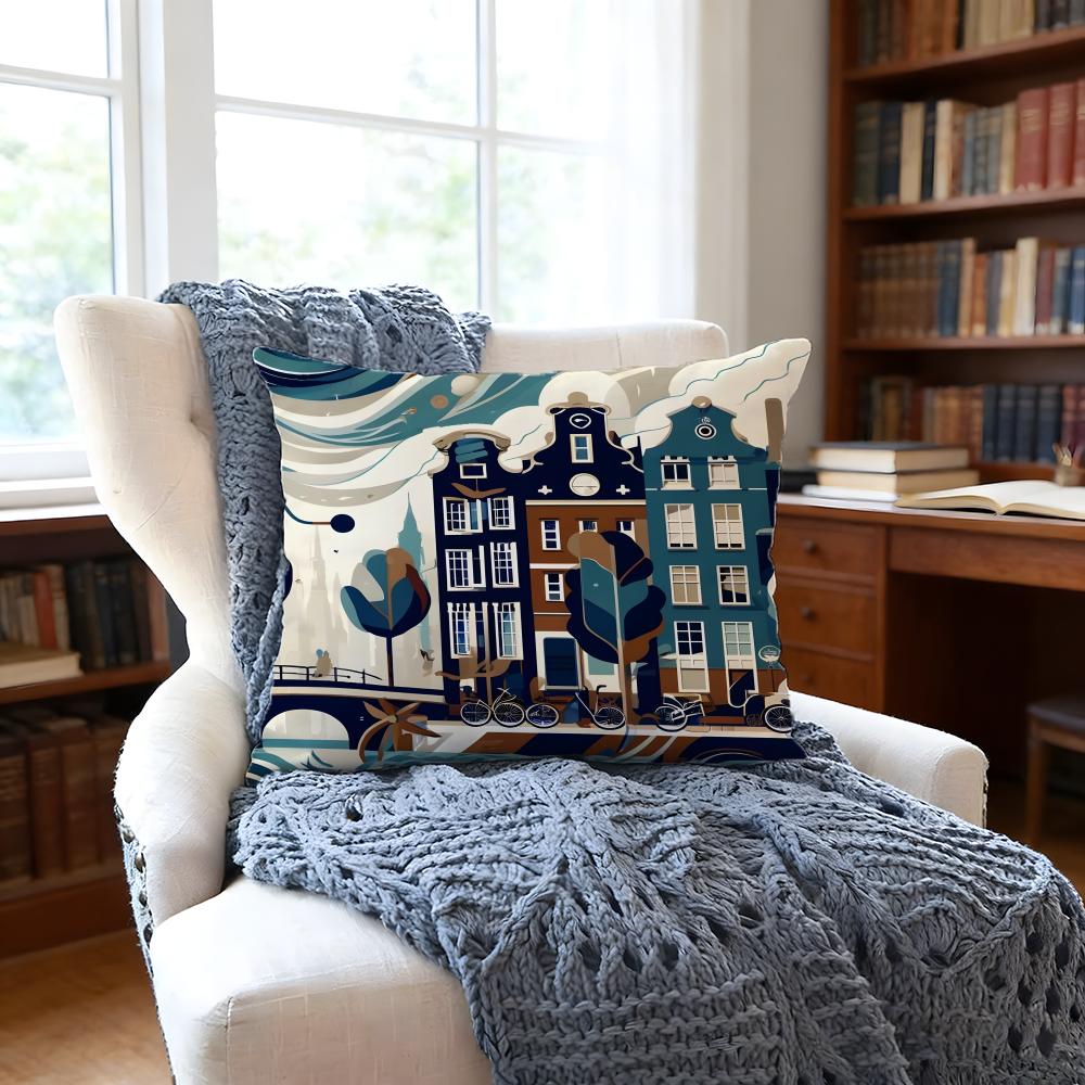 Dutchstreet Art Cushion Cover Anti-Dust Mite Short Plush Pillowcase - Invisible Zipper Silky Soft Sofa Cushion Cover