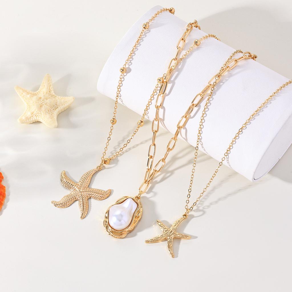 Hot Sale Ocean Vacation Style Starfish Pendant Special Shaped Pearl Necklace Internet Celebrity Street Shot Stacked Item