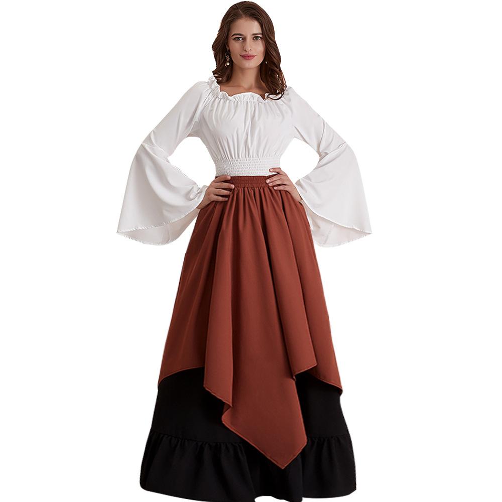 

Medieval Women Long Dress Halloween Party Irish Retro Cosplay Clothing Role Play 2XL коричневий