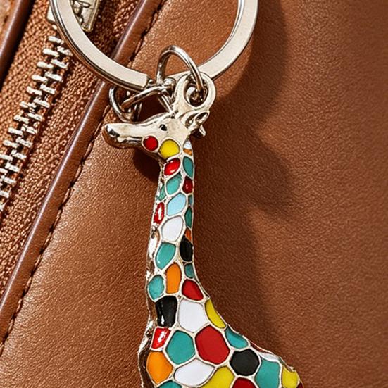 Keychain Pendant Zinc Alloy Texture Colorful Giraffe Charm Lightweight Portable Key Holder Backpack Bag Accessory