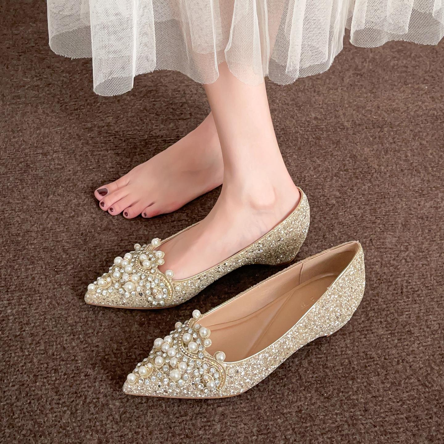 

3386-2 White Rhinestone High-Heel Wedding Shoes for Women - Elegant 2023 Bridal Princess Style, Comfortable Fit 34 шампанського