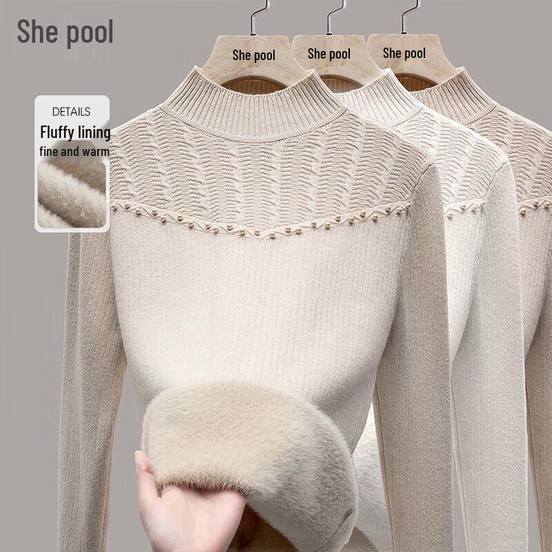 

Women s Elegant Beaded Semi-High Collar Velvet Sweater One Size