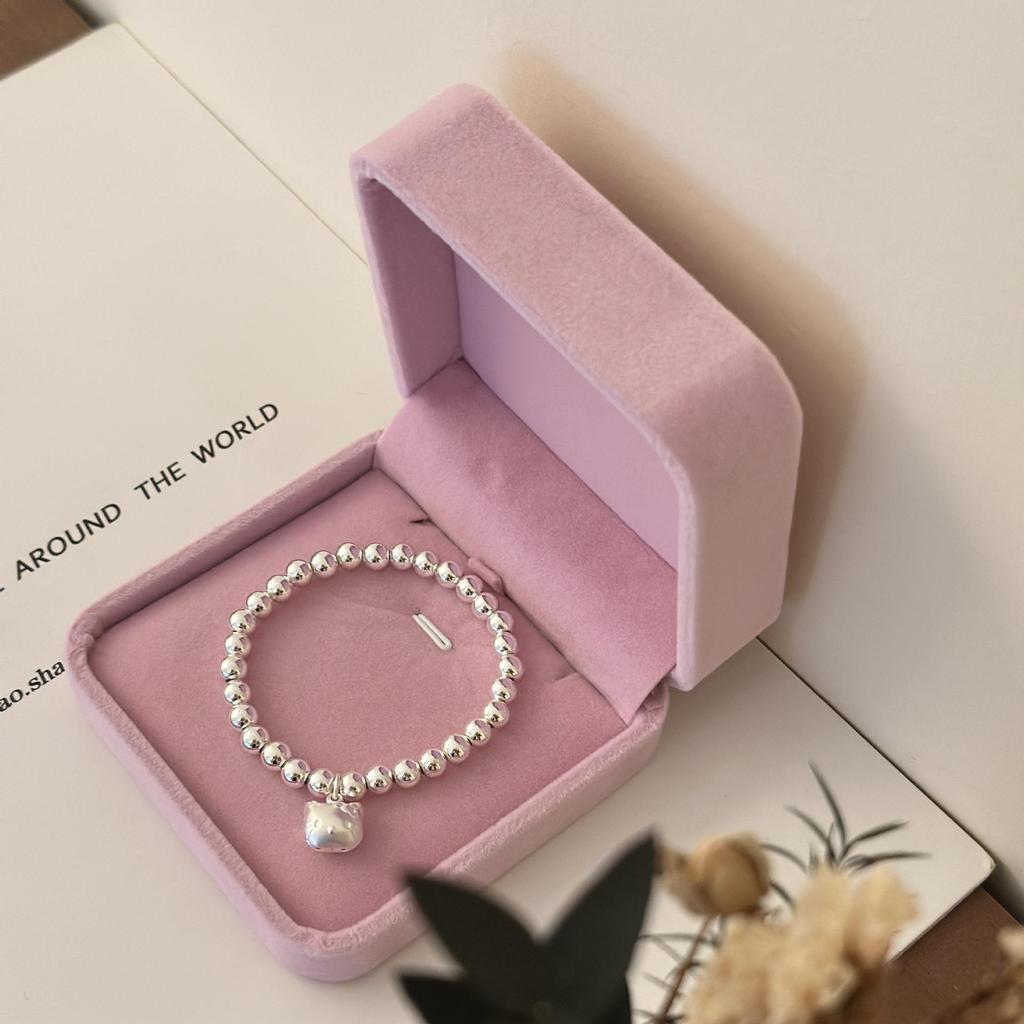 Silver-Plated Beaded Bracelet with Cute Kitty Pendant - Perfect Birthday Gift for Women and Children