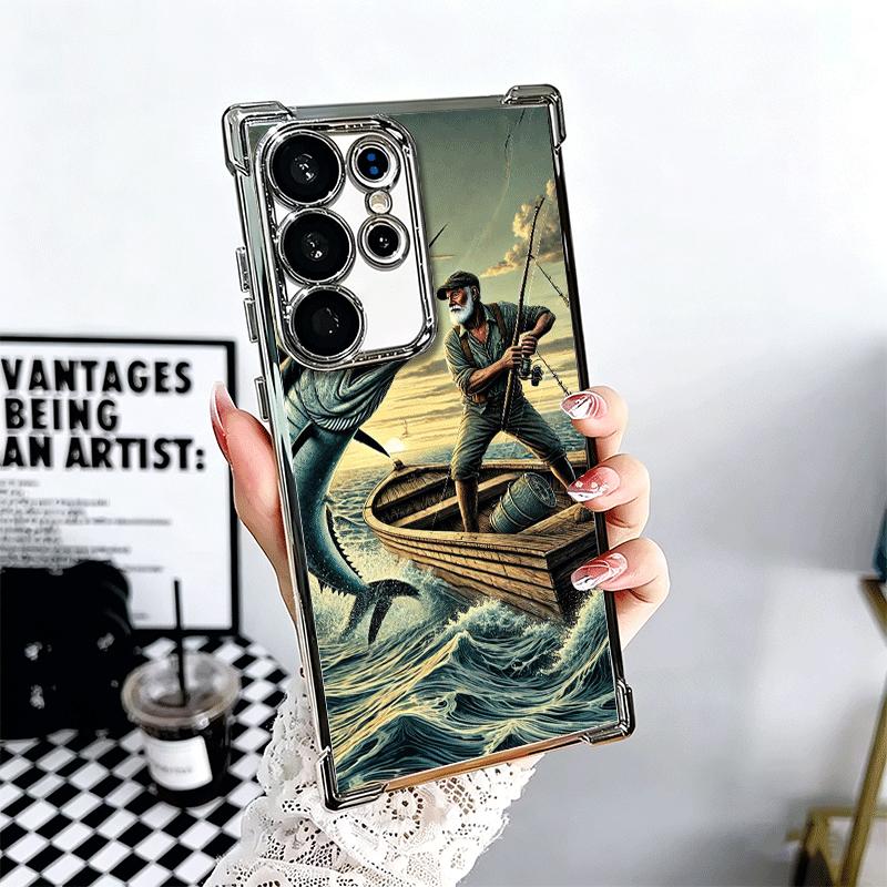 

Hunting Fishing Man Plating Phone Case For Samsung Galaxy S24 S25 FE S26 Edge S23 Ultra S22 S21 Plus S20 Anti-Fall Airabag Cover Samsung S24 Ultra