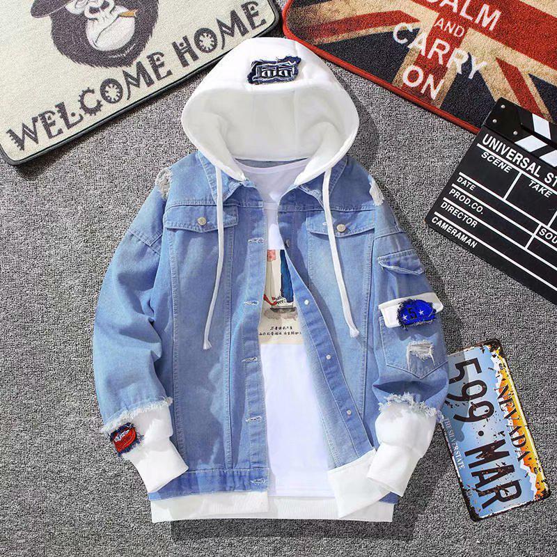 Men's Korean Style Two-in-One Denim Jacket - Trendy, Loose Fit, Hooded, Perfect for Spring & Autumn