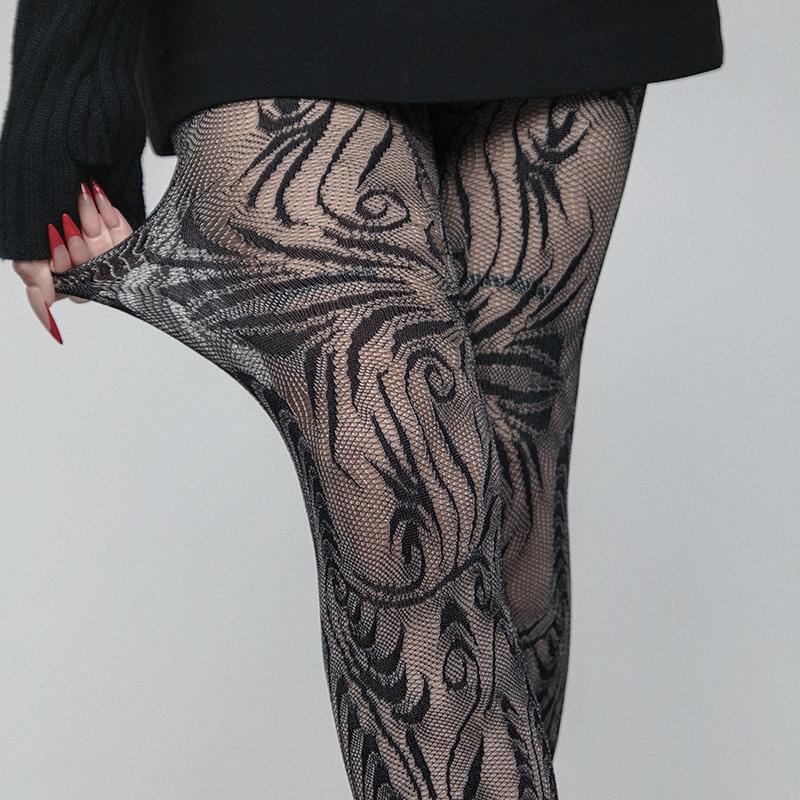 Y2K Uitgesneden Rozen Kant Spinnennet Patroon Panty Dames Zomer Sexy Visnet Panty Lange Sok